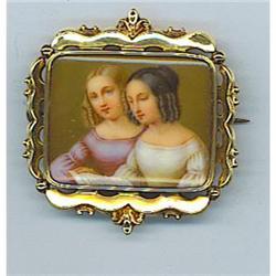 Old Paris porcelain 1830's portrait brooch 18k #1594566