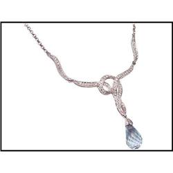 AQUAMARINE COLOR NATURAL TOPAZ DIAMOND NECKLACE#1600223