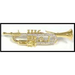 SOLID I8K GOLD TRUMPET MUSICAL BROOCH #1600228