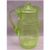 Image 1 : Vaseline Green Depression Glass Covered Pitcher#1600379