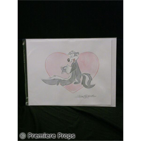 Original Pepe Lepew & Kitty Mix Media Watercolor Signed