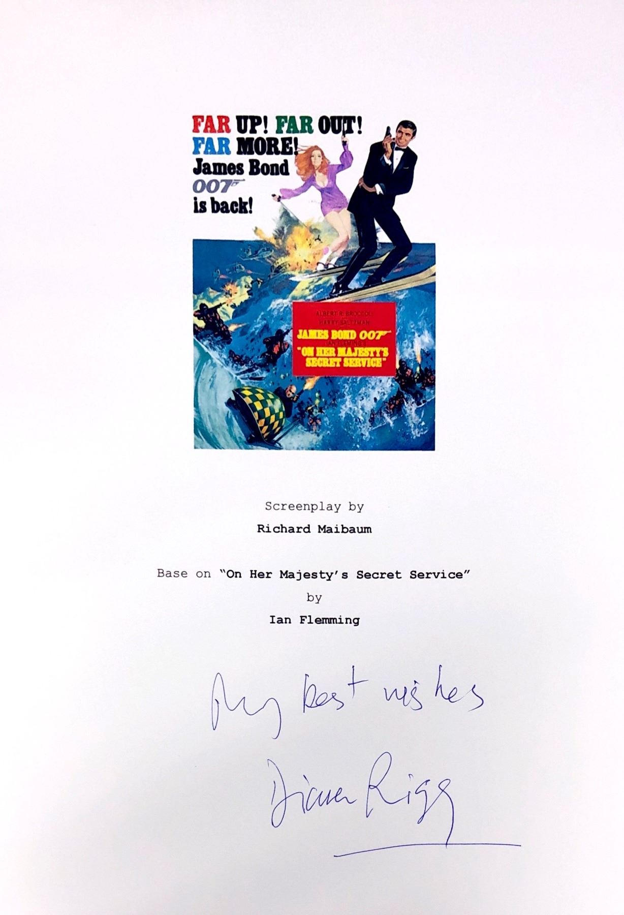007 Script Diana Rigg Autograph Signed James Bond 007 Script Cover