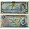 Image 1 : 2 Canadian Five Dollar $5.00 bills - 1954 SS2372448 & 1972 CC9367506