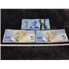 Image 1 : 2 2002  & 2013 Canadian Five dollar $5.00 bills