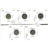 Image 1 : Canadian silver 10¢ ten cent 1964, 1965, 1966, 1967, 1968 lot of 5