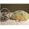 Image 1 : Fan, Japanese teapot *small repair hardly visible* on lid