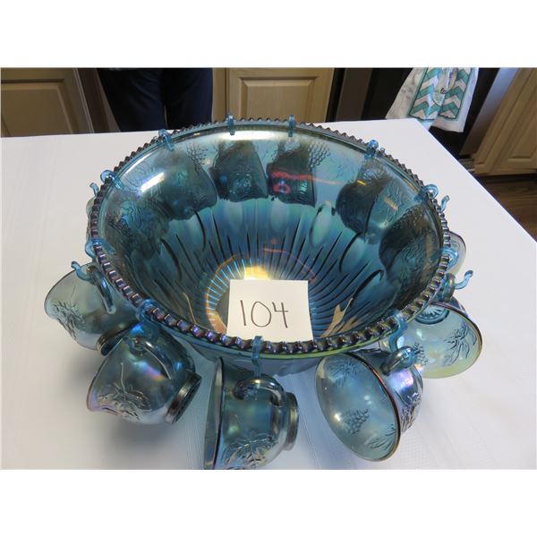 Blue carnival punch bowl set - 11 cups