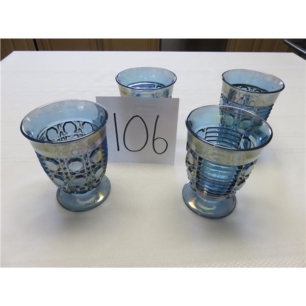4 Blue Carnival footed goblets, unique design