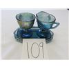 Image 1 : Blue carnival cream & sugar with tray