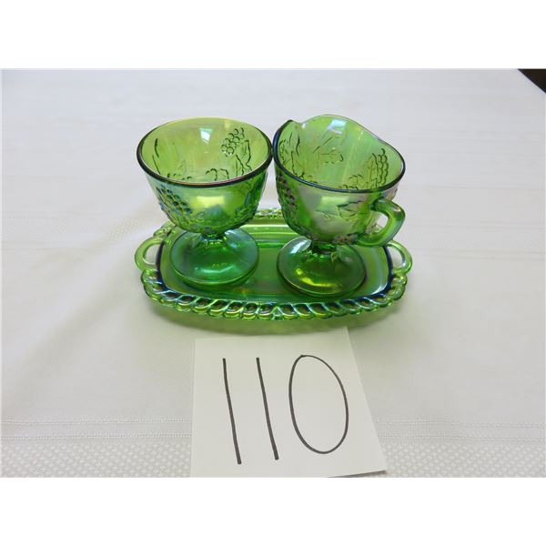 Green carnival cream & sugar with tray