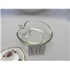 Image 2 : clear glass apple shaped bowl, seven Phoenix dessert plates