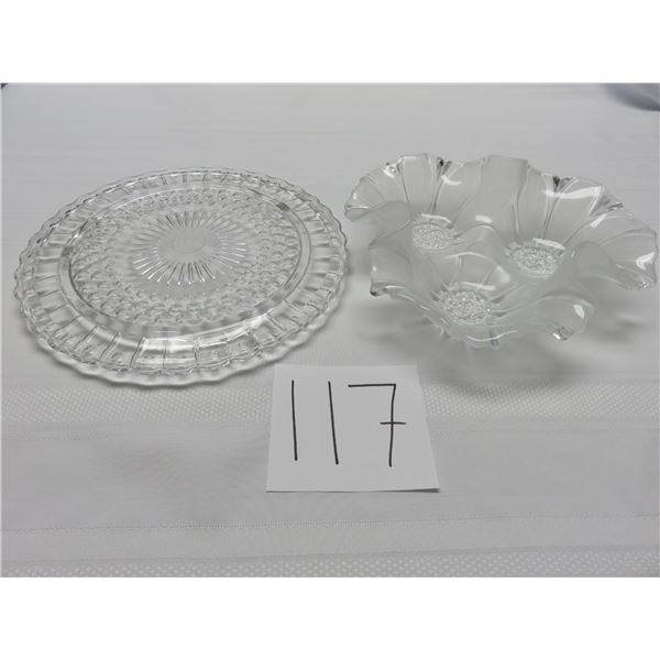 Footed clear cake plate, nice ruffle vintage dish