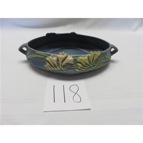 Very collectible Roseville oval pottery blue console bowl No. 466 10", from the 1940's