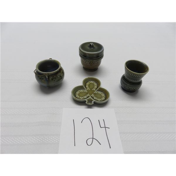 Four piece Irish porcelain set, jam jar etc.