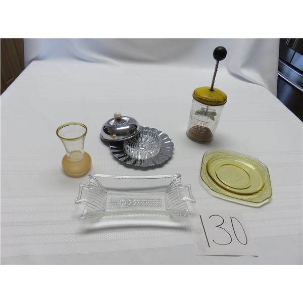 butter dish, pickle dish depression plate, chopper