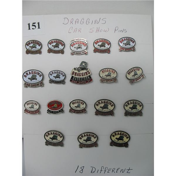 DRAGGINS CAR SHOW PINS - Lot of 18 Different Years