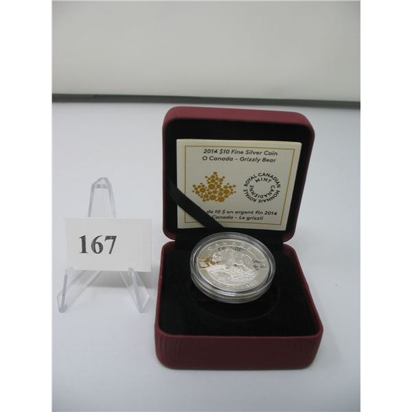 2014 O CANADA $10 FINE SILVER COIN - GRIZZLY BEAR