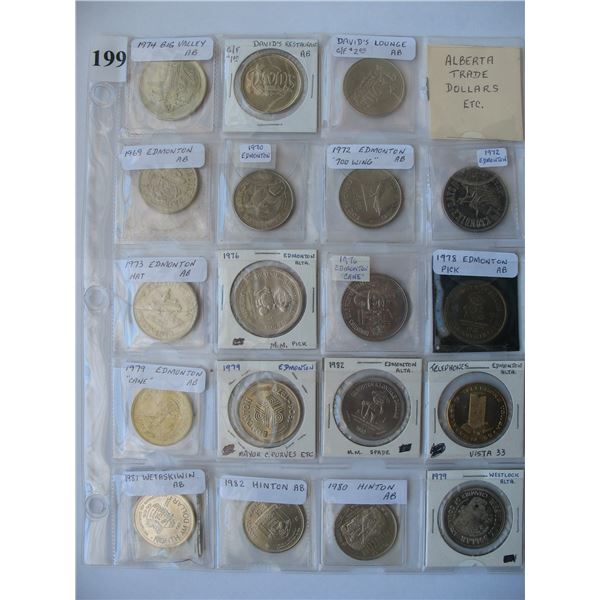 LOT OF 19 DIFFERENT ALBERTA TRADE TOKENS / MEDALLIONS