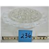 Image 1 : Anchor hocking milk white pedestal 7" X 3.5" compote lace edge design with clear glass flower frog