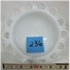 Image 2 : Anchor hocking milk white pedestal 7" X 3.5" compote lace edge design with clear glass flower frog