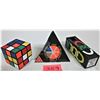 Image 1 : 3 Rubik puzzles, cube - pyramid - missing link