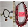Image 1 : 16" reddish stone necklace & s/c bracelet with 4 colorful stones