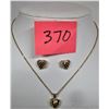Image 1 : 17" gold plate boxed necklace set with heart & 5 cubic zirconia pendant - matching earrings