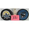 Image 1 : 2 NHL official licensed San Jose Sharks hockey pucks