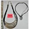 Image 1 : 2 black rope necklaces 5 strand gold tone & 1 double strand silver tone heart pendant
