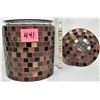 Image 2 : Large 9" customized multi color stained glass container with lid