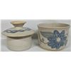 Image 2 : 4" beige pottery lidded container with blue floral trim