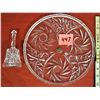 Image 1 : 10" pinwheel 24% lead crystal serving tray(Made In Yugoslavia)/sticker plus 5" crystal bell with gls