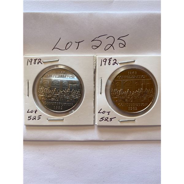 1982 Canada Constitution  1867 Confederation One Dollar 2 Coins