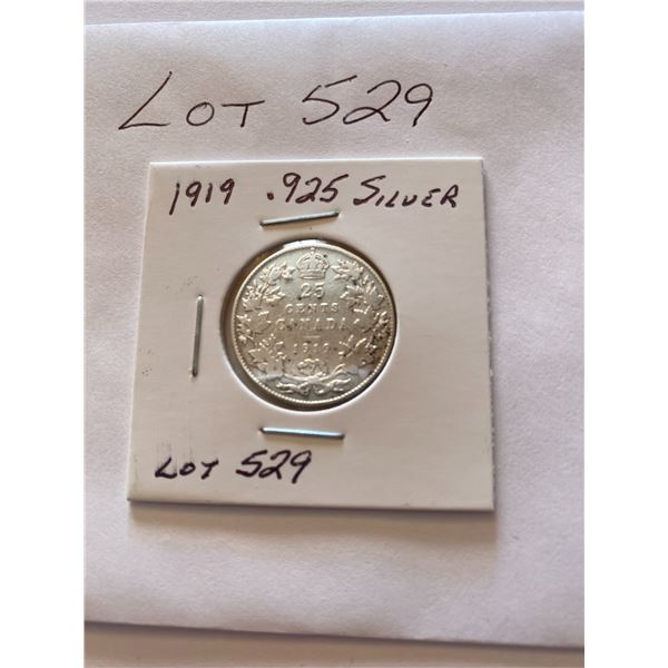 1919 Canada Twenty Five 25 Cents .925 Silver