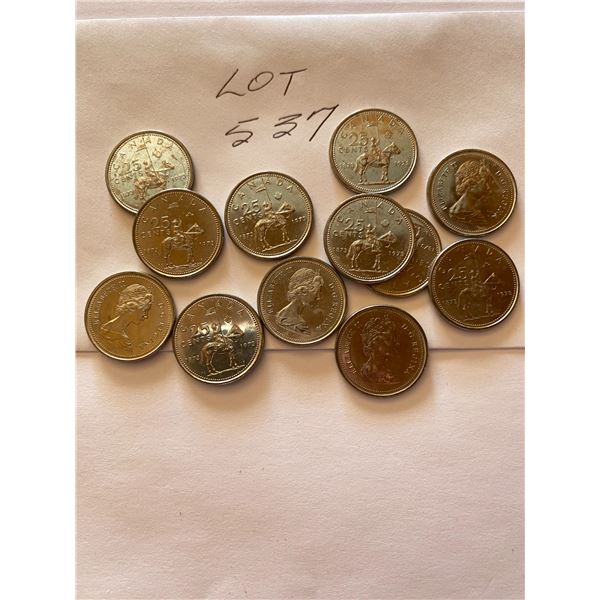 Canada 1873-1973 Twenty Five Cents RCMP, 12 Coins