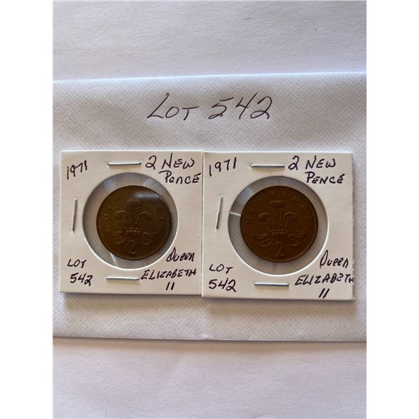 Great Britain 1971 Two 2 New Pence Queen Elizabeth II, Two Coins