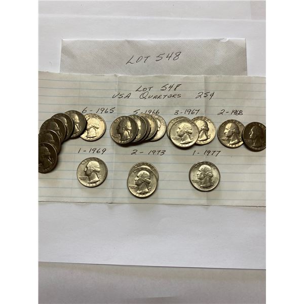 USA Twenty Five Cent Quarters  Various Years 1965-1977
