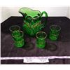 Image 1 : Green Cutglass Pitcher and 4 Matching Glasses