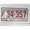 Image 1 : 1958 Sask license plate