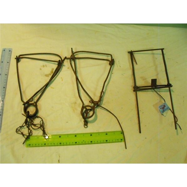 1 sliding spring trap; 2 connibear traps