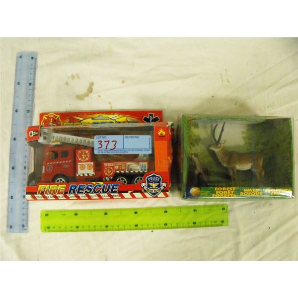 Toy fire truck & deer - in box