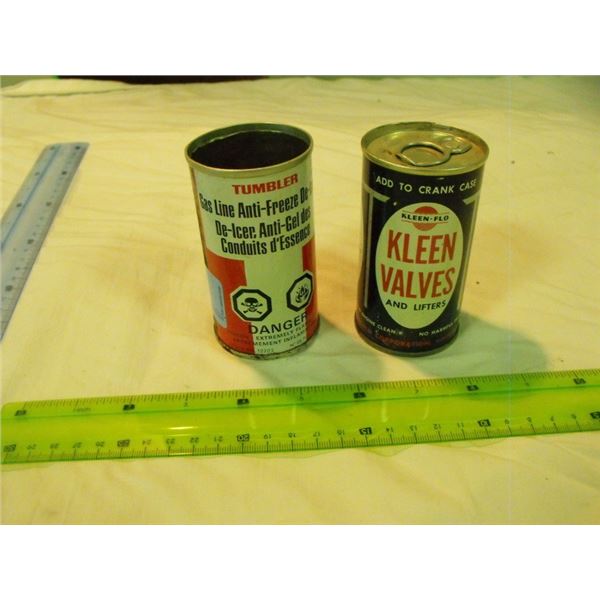 Kleen Flo valve cleaner tin full & tumbler deicer tin