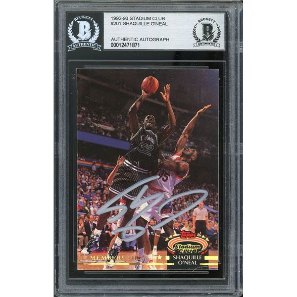 1992-93 STADIUM CLUB #201 SHAQUILLE O'NEAL AUTHENTIC AUTOGRAPH (BECKETT AUTHENTIC)