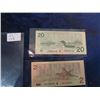 Image 2 : Canadian Paper Money 1986 2 Dollar Bill, & 1991 20 Dollar Bill