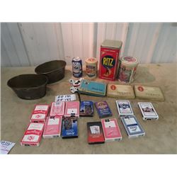 Cig Tins, Black Cat, Turret, 13 Decks of Cards, & Various Tins