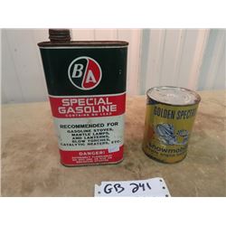 2 Oil Cans BA Special Gasoline Can & Golden Spectro Snowmobile 2 Cycle Oil