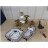 Image 1 : Brass Candle Holders & Vase, Serving Tray, Fisherman Ornaments & Lamp