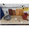 Image 1 : Wooden Wall Carvings, Shutters, Magazine Rack, & Fireplace  Fire Wood Carrier/Display