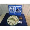 Image 1 : Fishing Sign/Display , Fishing Clock , & Harley Davidson Cards
