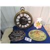 Image 1 : Clock, 2 Metal Chocolate Signs, & Cat Bank